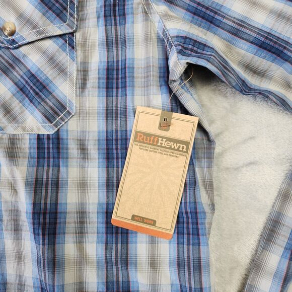 Ruff Hewn Button Down Shirt Mens XL Blue Plaid Western‎ Rancher Church Casual - Picture 4 of 6